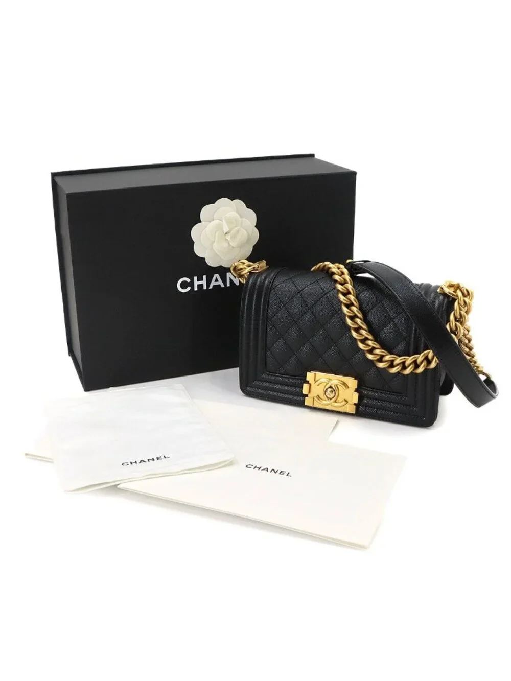 Chanel Boy Small Chain Shoulder Bag Caviar Leather Black